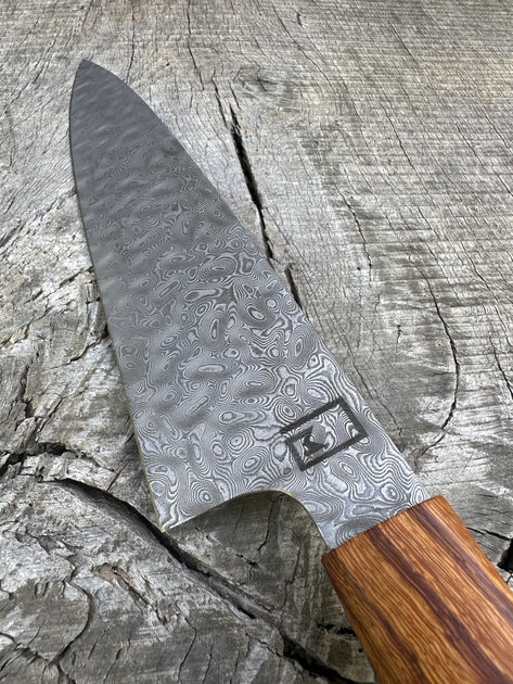 8.5 Hybrid Chef Knife with full tang, carbon Damascus Random Pattern –  Monolith Knives