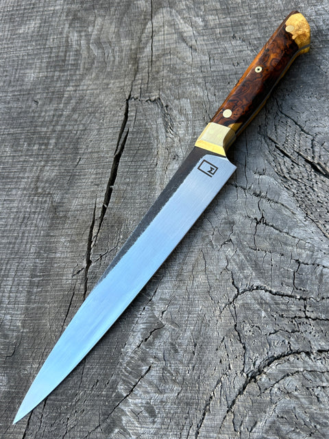 9.25" Stainless Slicer with Desert Iron Wood and brass