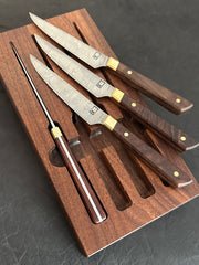 Special!  20% OFF - Damasteel Steak Knife Set of 4 in Walnut Cradle - Walnut with Twist Pattern