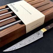 Damascus Steak Knives Random pattern with Historic Walnut - Set of 8 in Heirloom Box